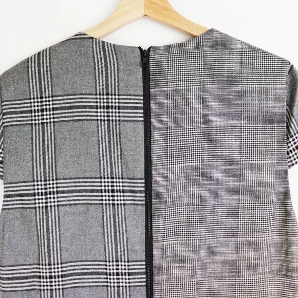 NWT Alice + Olivia Coley Plaid Dress Contrast Print Short Sleeve Black White 10 - Picture 9 of 9